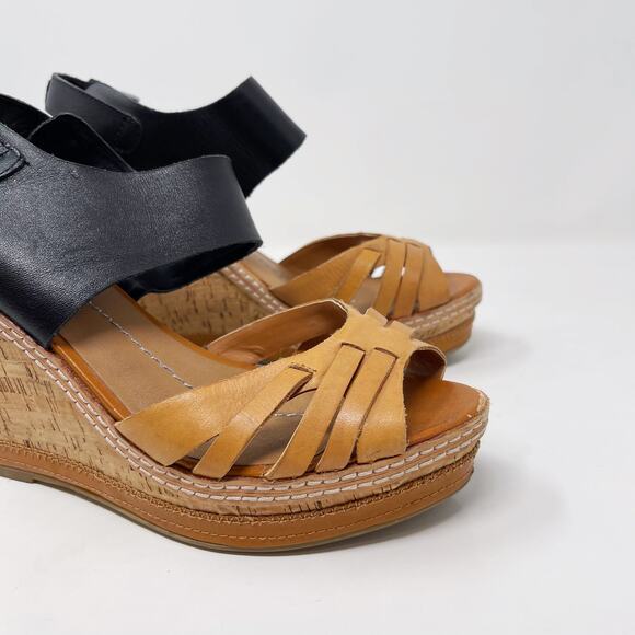 DV by Dolce Vita Womens 7.5 Honey Tan Black Jaslyn Wedge Heel Sandal Cork Buckle - Picture 11 of 13